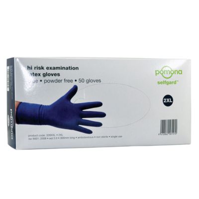 Pomona Hi Risk Latex Glove Blue Powder Free 50 Gloves Extra Large